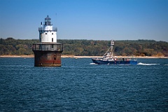 Ship Approaches Butler Flats Lighthouse in Massachusetts